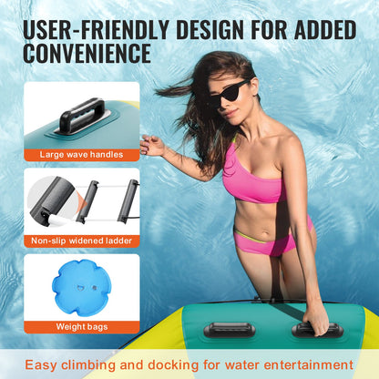 Inflatable Water Bouncer, 12ft Recreational Water Trampoline, Portable Bounce Swim Platform with 3-Step Ladder & Electric Air Pump, Kids Adults Floating Rebounder for Pool, Lake, Water Sports