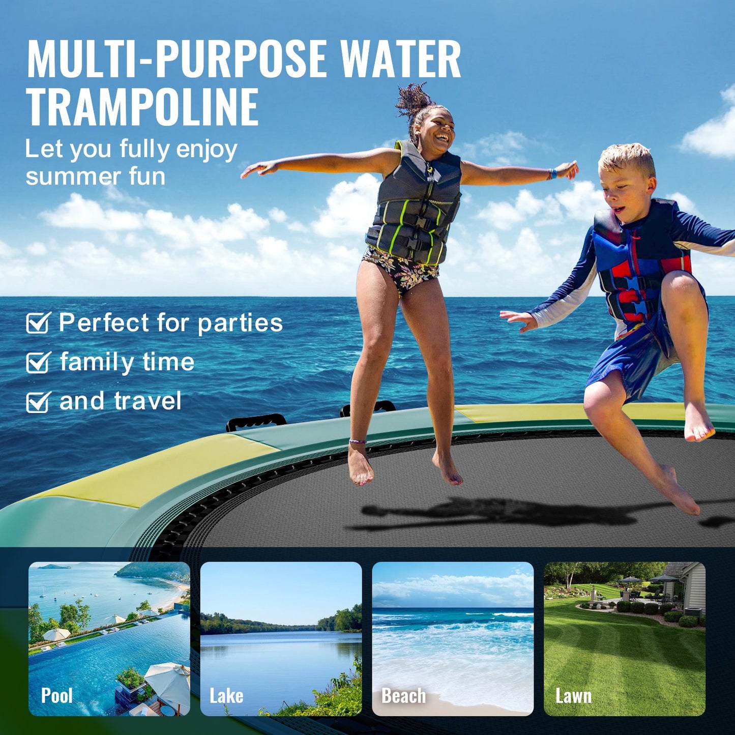 12ft Aufblasbare Wasser Trampolin Schwimmen Plattform Türsteher für Pool See Spielzeug