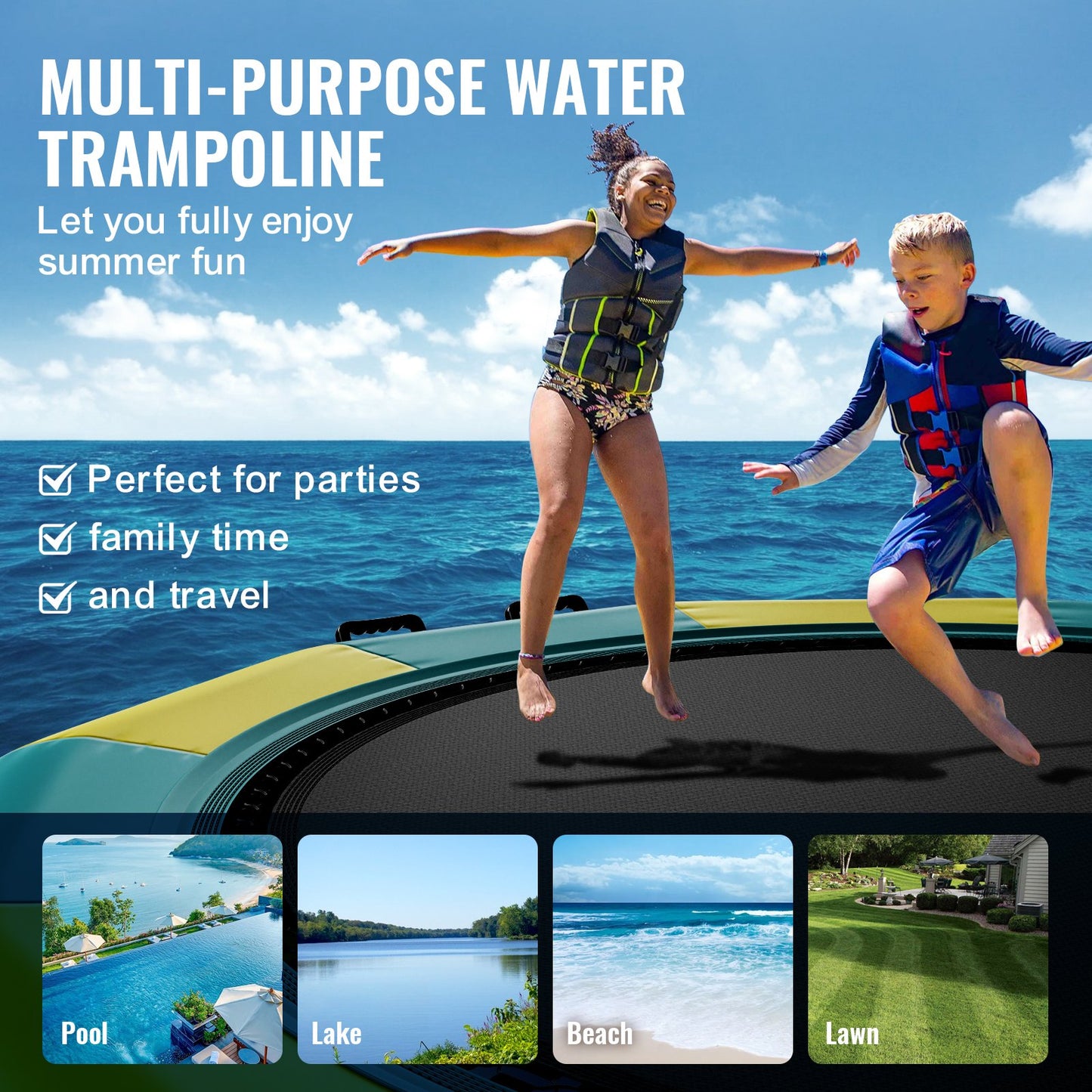 13ft Aufblasbare Wasser Trampolin Schwimmen Plattform Türsteher für Pool See Spielzeug