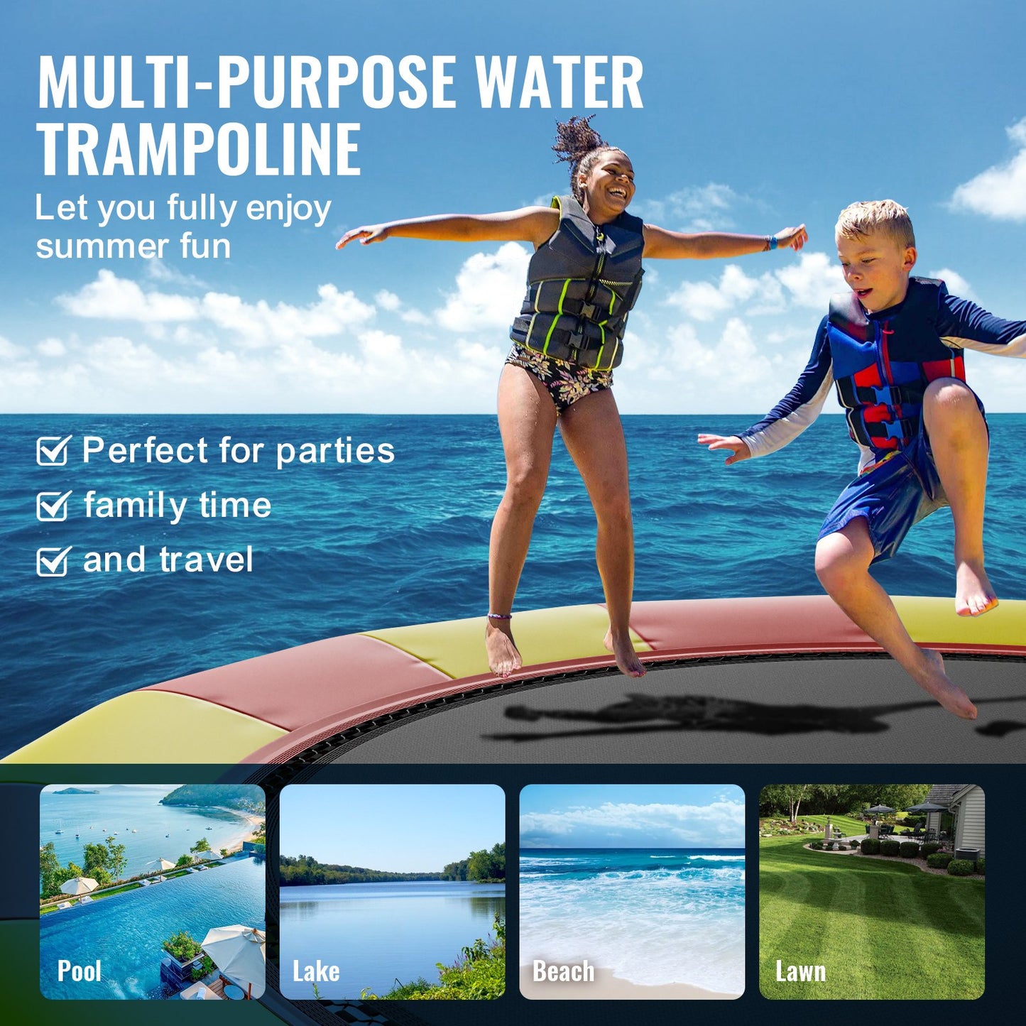 17 Feet Inflatable Water Trampoline Swimming Platform Bouncer for Pool Lake Toy