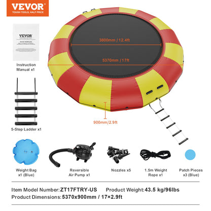 17 Feet Inflatable Water Trampoline Swimming Platform Bouncer for Pool Lake Toy