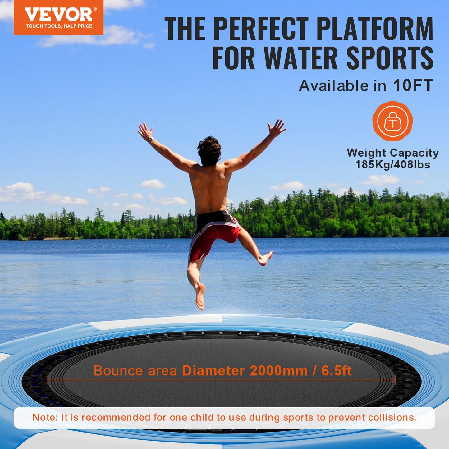 10ft Aufblasbare Wasser Trampolin Schwimmen Plattform Türsteher für Pool See Spielzeug
