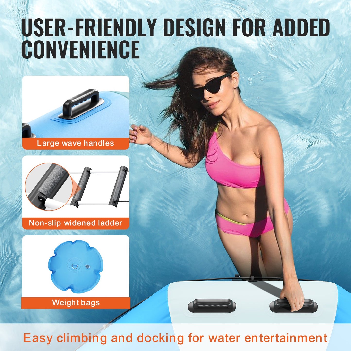 10ft Aufblasbare Wasser Trampolin Schwimmen Plattform Türsteher für Pool See Spielzeug