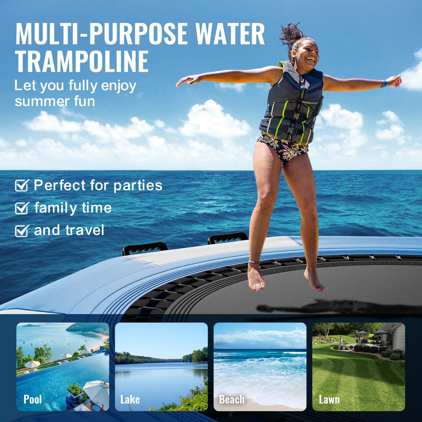 10ft Aufblasbare Wasser Trampolin Schwimmen Plattform Türsteher für Pool See Spielzeug