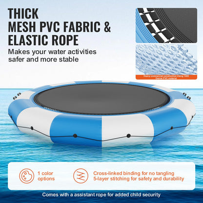 Inflatable Water Bouncer, 15ft Recreational Water Trampoline, Portable Bounce Swim Platform with 3-Step Ladder & Electric Air Pump, Kids Adults Floating Rebounder for Pool, Lake, Water Sports