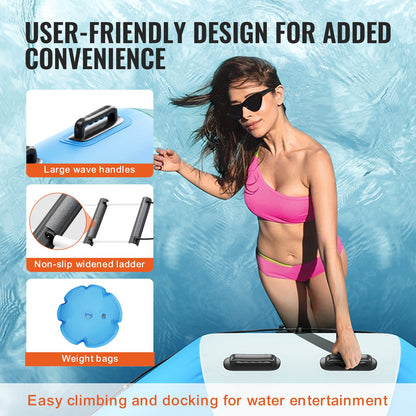 Inflatable Water Bouncer, 15ft Recreational Water Trampoline, Portable Bounce Swim Platform with 3-Step Ladder & Electric Air Pump, Kids Adults Floating Rebounder for Pool, Lake, Water Sports