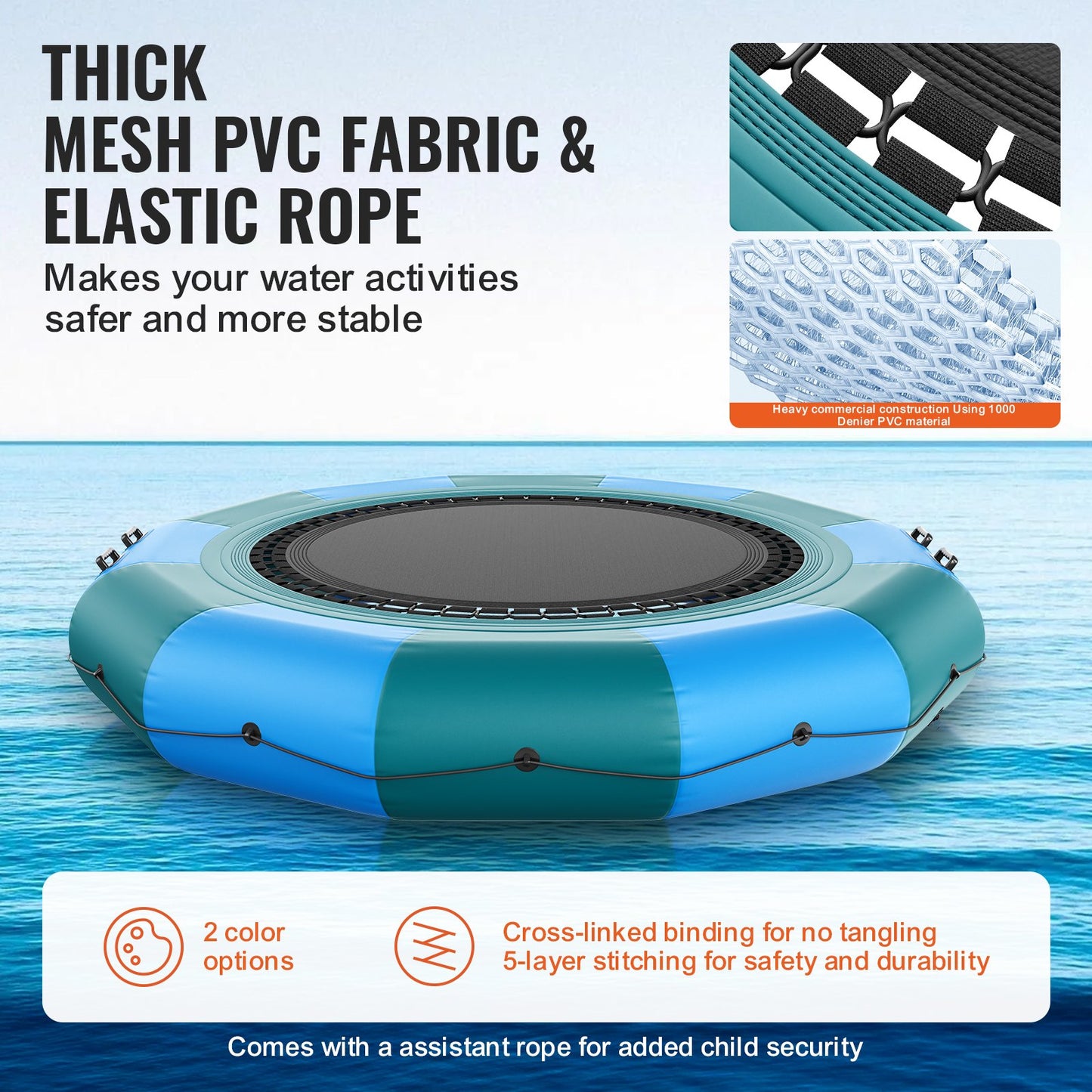 Inflatable Water Bouncer, 12ft Recreational Water Trampoline, Portable Bounce Swim Platform with 3-Step Ladder & Electric Air Pump, Kids Adults Floating Rebounder for Pool, Lake, Water Sports