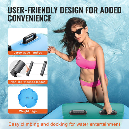 Inflatable Water Bouncer, 12ft Recreational Water Trampoline, Portable Bounce Swim Platform with 3-Step Ladder & Electric Air Pump, Kids Adults Floating Rebounder for Pool, Lake, Water Sports