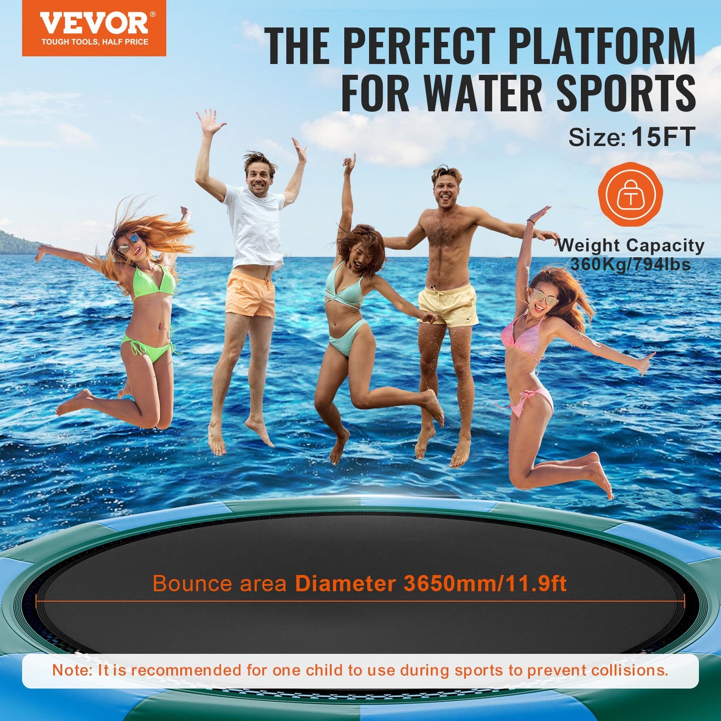 15ft Aufblasbare Wasser Trampolin Schwimmen Plattform Türsteher für Pool See Spielzeug