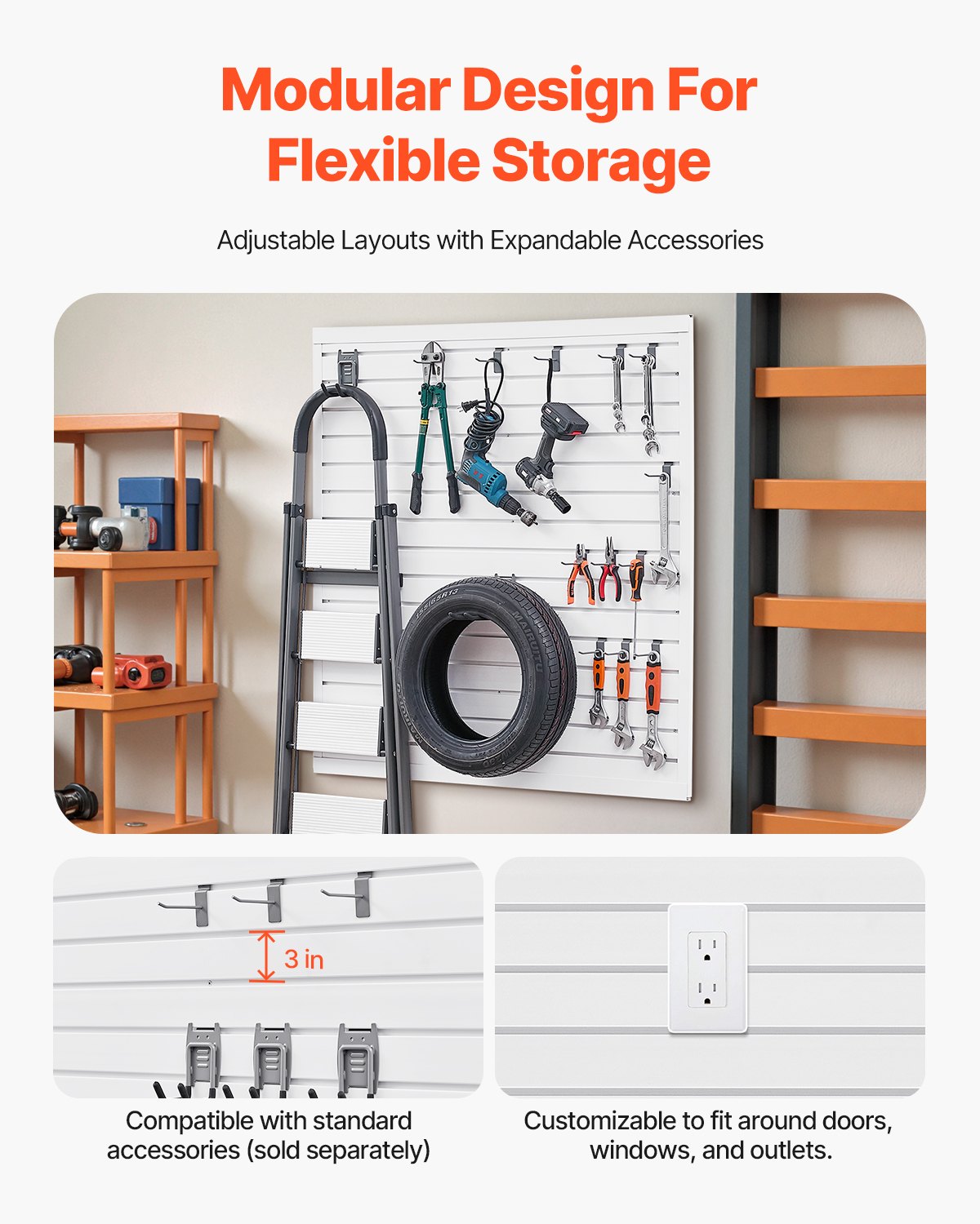 Slat Wall Paneling, 4 x 4 ft, PVC Garage Slatwall with Modular Design, White Slat Wall Easy-to-Install Adjustable Slatwall Panel with Coupling Structure & DIY Cutting, Fits for Storage & Display