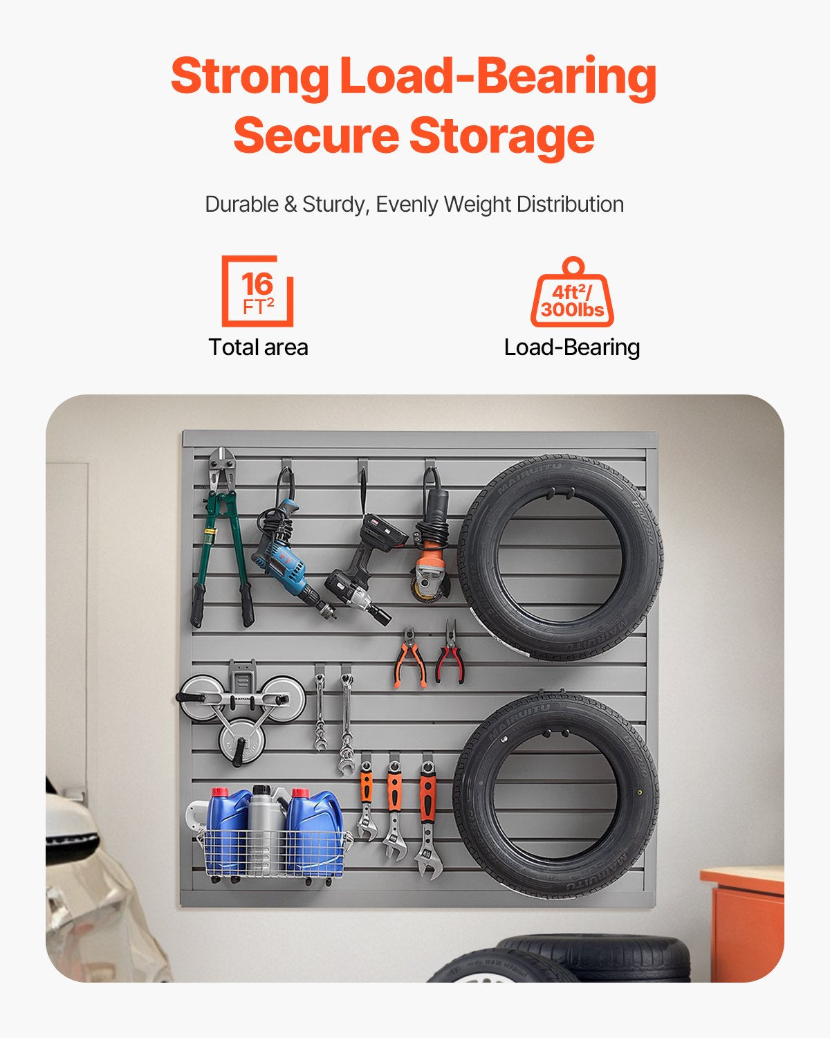 4 x 4 ft Slatted Wall Panel PVC Gray Garage Slatted Wall with Modular Design