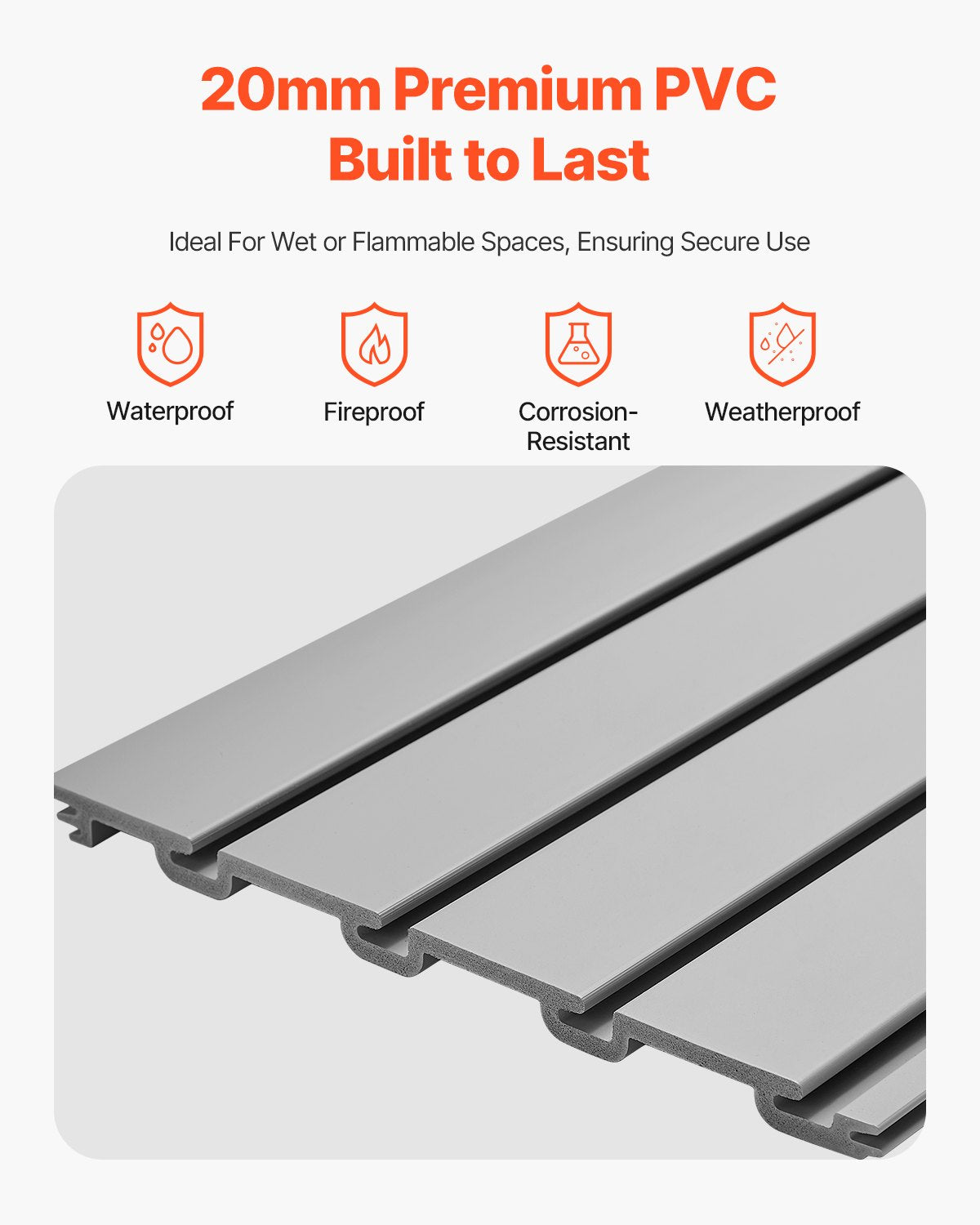 4 x 4 ft Slatted Wall Panel PVC Gray Garage Slatted Wall with Modular Design