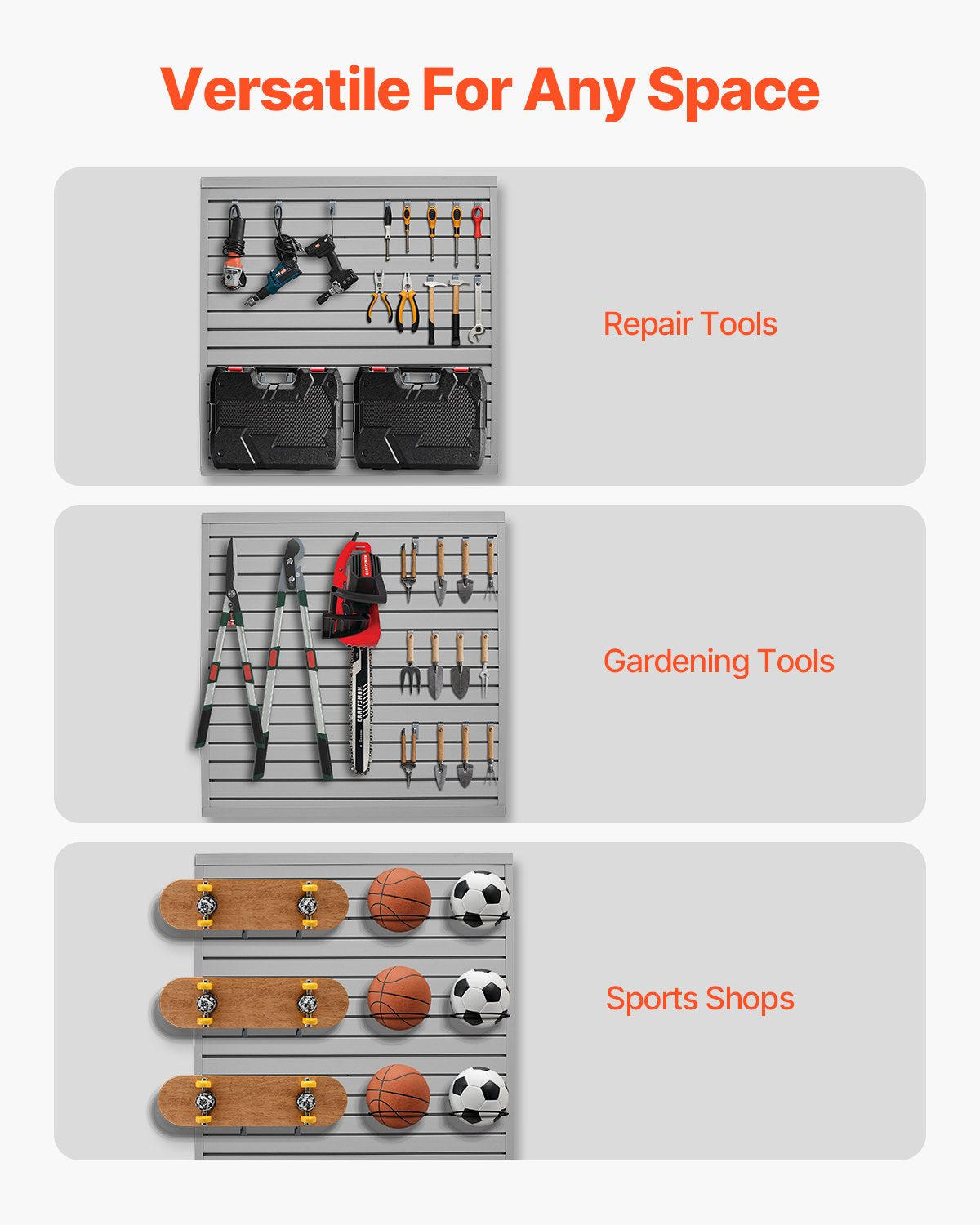 4 x 4 ft Slatted Wall Panel PVC Gray Garage Slatted Wall with Modular Design