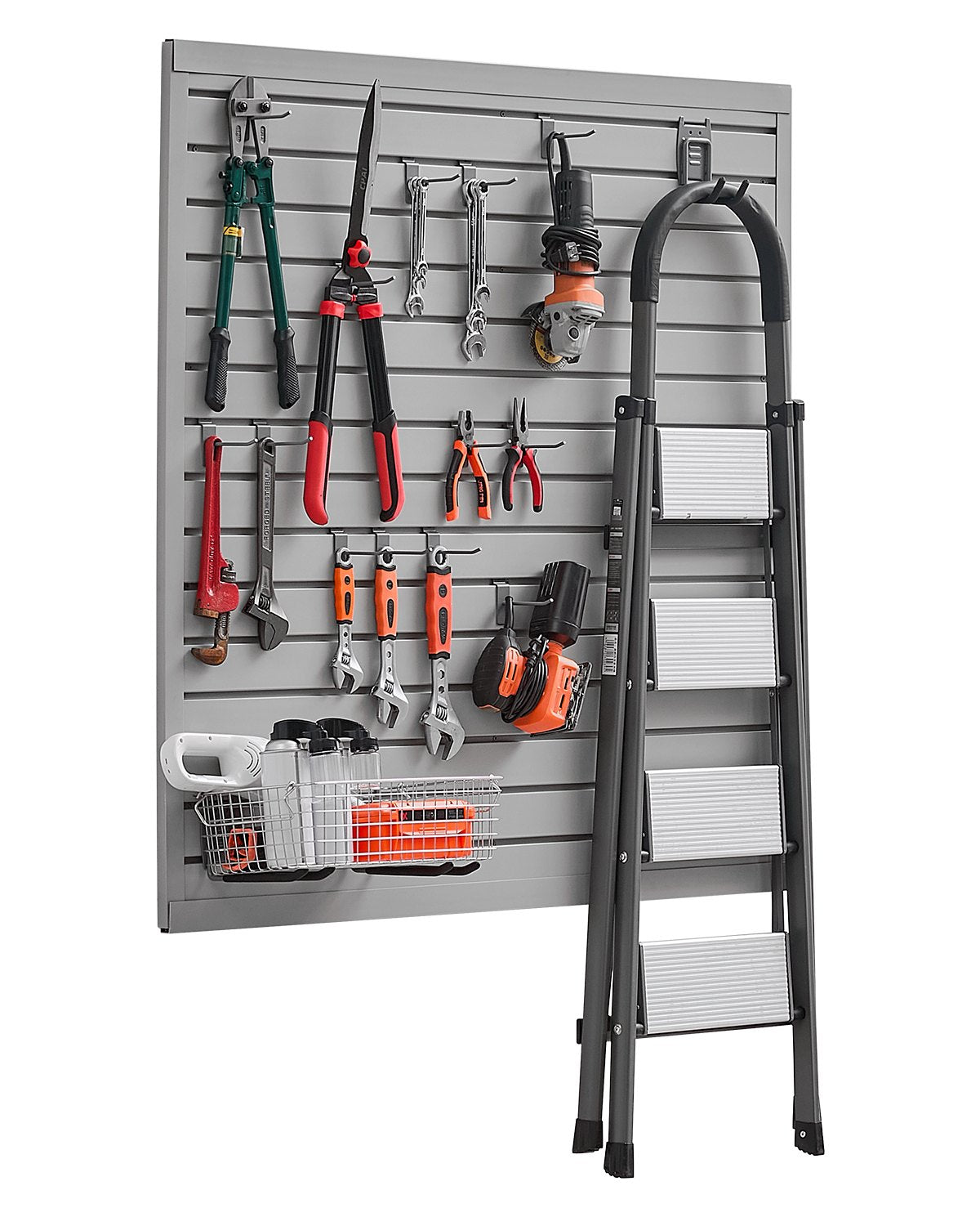 4 x 4 ft Slatted Wall Panel PVC Gray Garage Slatted Wall with Modular Design