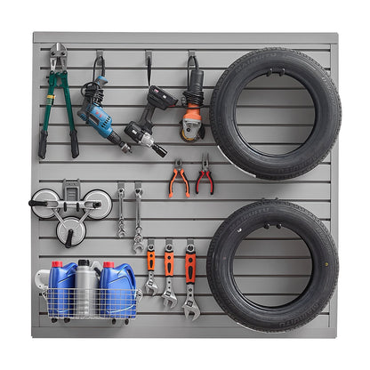 4 x 4 ft Slatted Wall Panel PVC Gray Garage Slatted Wall with Modular Design