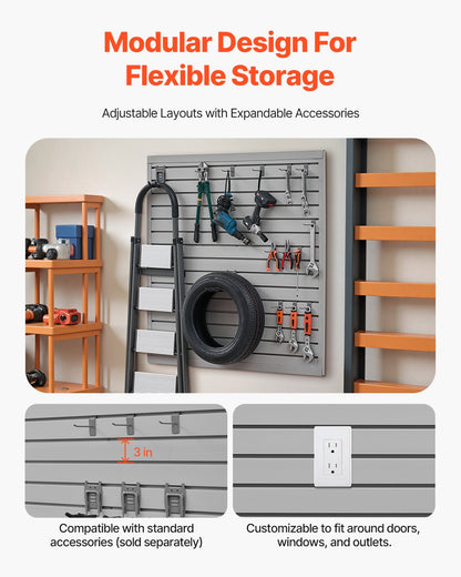 Slat Wall Paneling, 4 x 4 ft, PVC Garage Slatwall with Modular Design, Grey Slat Wall Easy-to-Install Adjustable Slatwall Panel with Coupling Structure & DIY Cutting, Fits for Storage & Display