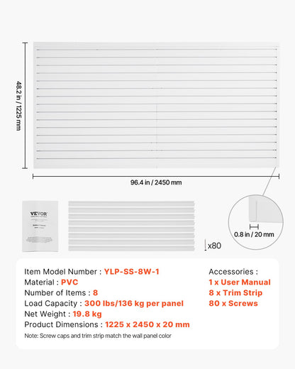 Slat Wall Paneling, 8 x 4 ft, PVC Garage Slatwall with Modular Design, White Slat Wall Easy-to-Install Adjustable Slatwall Panel with Coupling Structure & DIY Cutting, Fits for Storage & Display