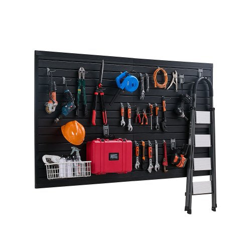 Slat Wall Paneling, 8 x 4 ft, PVC Garage Slatwall with Modular Design, Black Slat Wall Easy-to-Install Adjustable Slatwall Panel with Coupling Structure & DIY Cutting, Fits for Storage & Display