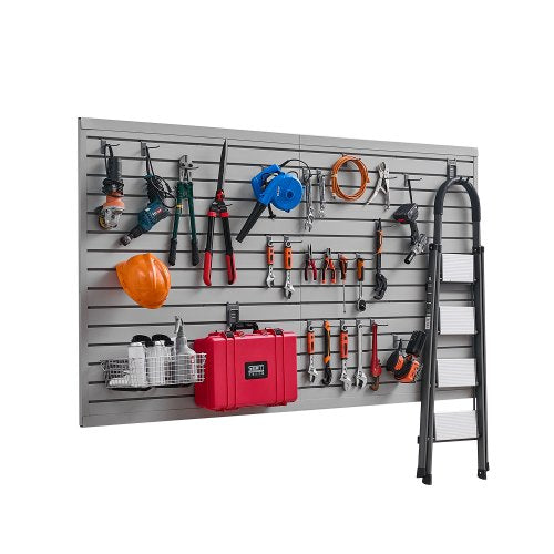 Slat Wall Paneling, 8 x 4 ft, PVC Garage Slatwall with Accessories, Grey Slat Wall Easy-to-Install Adjustable Slatwall Panel with Coupling Structure & DIY Cutting, Fits for Storage & Display