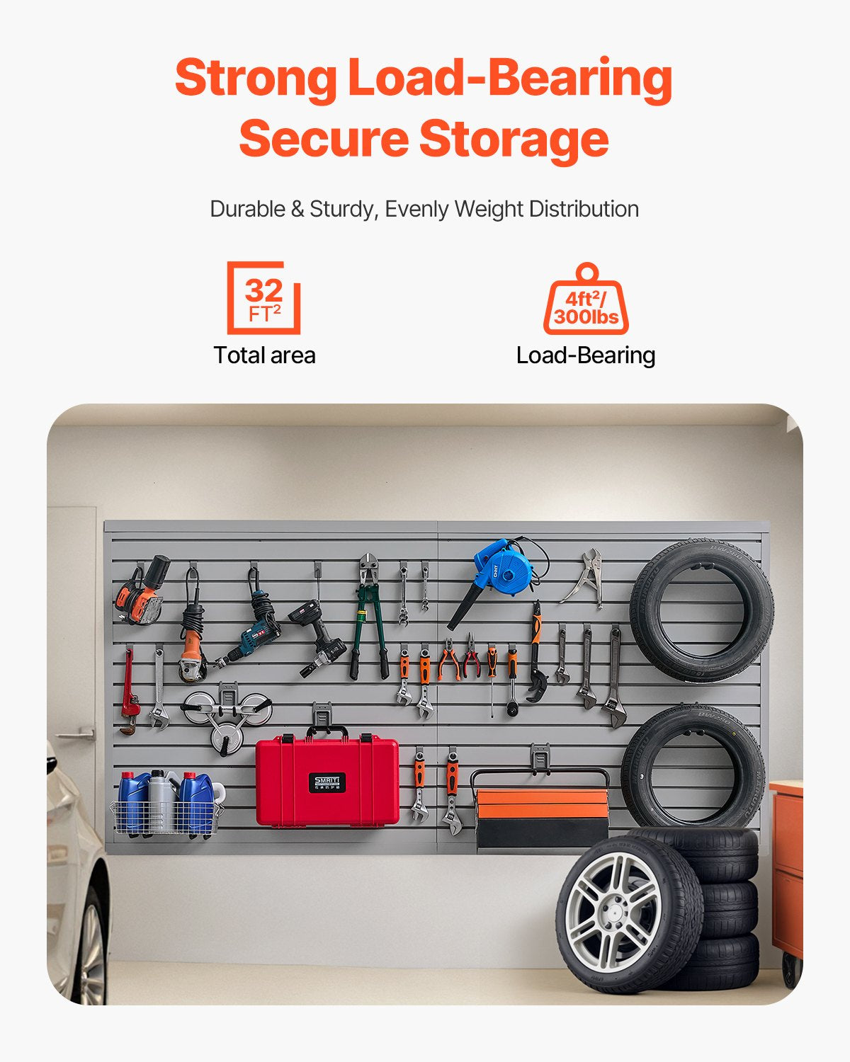 8 x 4 ft Slatted Wall Panel PVC Grey Garage Slatted Wall with Accessories