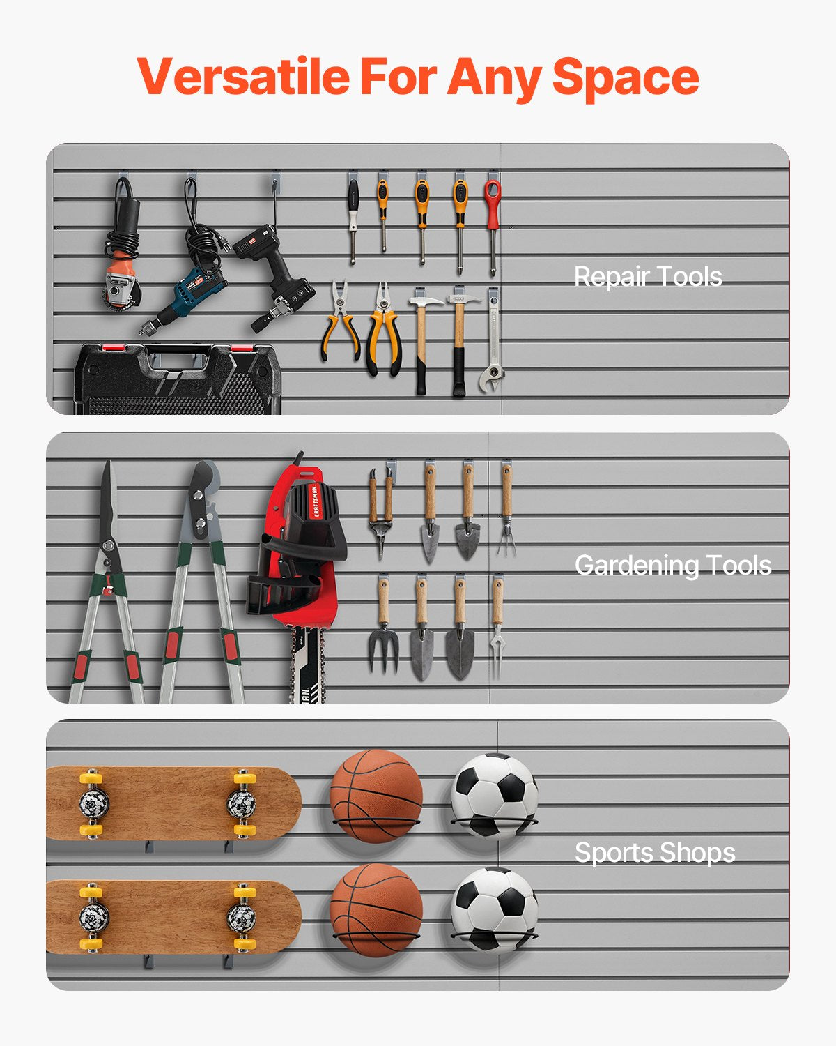 8 x 4 ft Slatted Wall Panel PVC Grey Garage Slatted Wall with Accessories