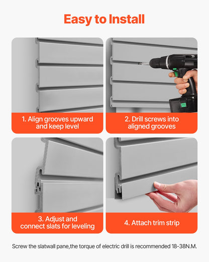 8 x 4 ft Slatted Wall Panel PVC Grey Garage Slatted Wall with Accessories