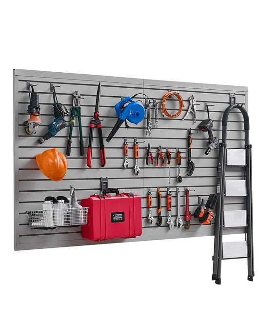 8 x 4 ft Slatted Wall Panel PVC Grey Garage Slatted Wall with Accessories