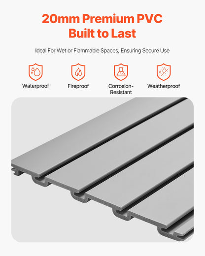 Slat Wall Paneling, 8 x 4 ft, PVC Garage Slatwall with Accessories, Grey Slat Wall Easy-to-Install Adjustable Slatwall Panel with Coupling Structure & DIY Cutting, Fits for Storage & Display