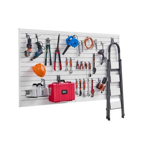 Slat Wall Paneling, 8 x 4 ft, PVC Garage Slatwall with Accessories, White Slat Wall Easy-to-Install Adjustable Slatwall Panel with Coupling Structure & DIY Cutting, Fits for Storage & Display