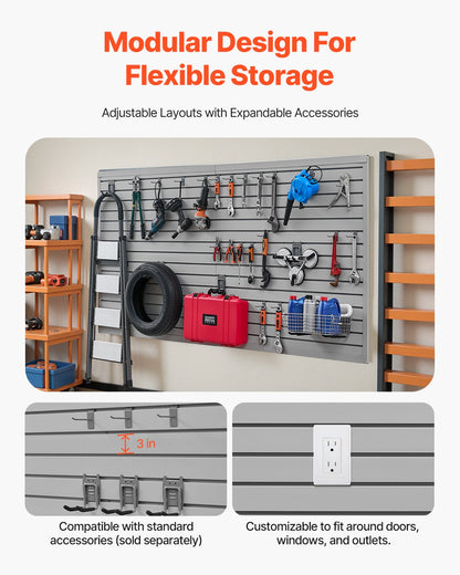 Slat Wall Paneling, 8 x 4 ft, PVC Garage Slatwall with Modular Design, Grey Slat Wall Easy-to-Install Adjustable Slatwall Panel with Coupling Structure & DIY Cutting, Fits for Storage & Display