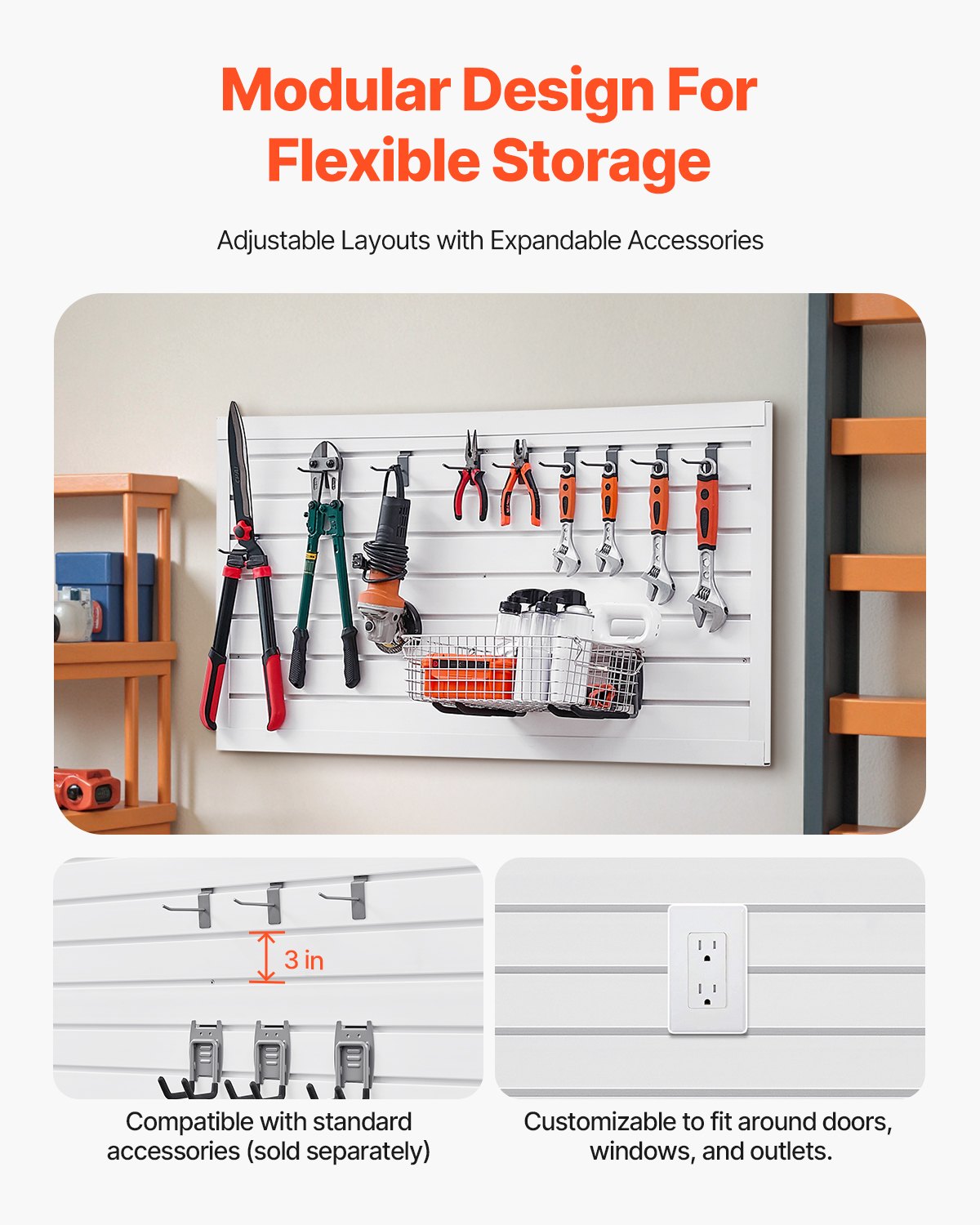 Slat Wall Paneling, 2 x 4 ft, PVC Garage Slatwall with Modular Design, White Slat Wall Easy-to-Install Adjustable Slatwall Panel with Coupling Structure & DIY Cutting, Fits for Storage & Display
