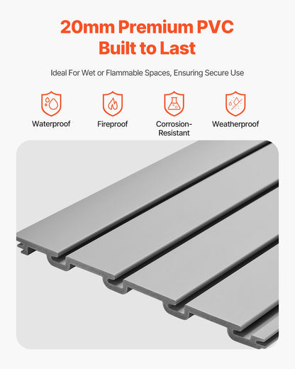 Slat Wall Paneling, 2 x 4 ft, PVC Garage Slatwall with Modular Design, Grey Slat Wall Easy-to-Install Adjustable Slatwall Panel with Coupling Structure & DIY Cutting, Fits for Storage & Display
