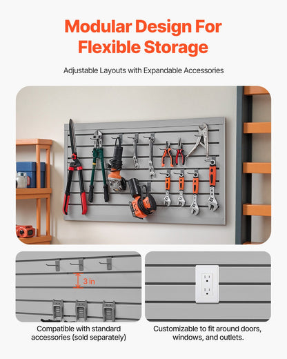 Slat Wall Paneling, 2 x 4 ft, PVC Garage Slatwall with Modular Design, Grey Slat Wall Easy-to-Install Adjustable Slatwall Panel with Coupling Structure & DIY Cutting, Fits for Storage & Display