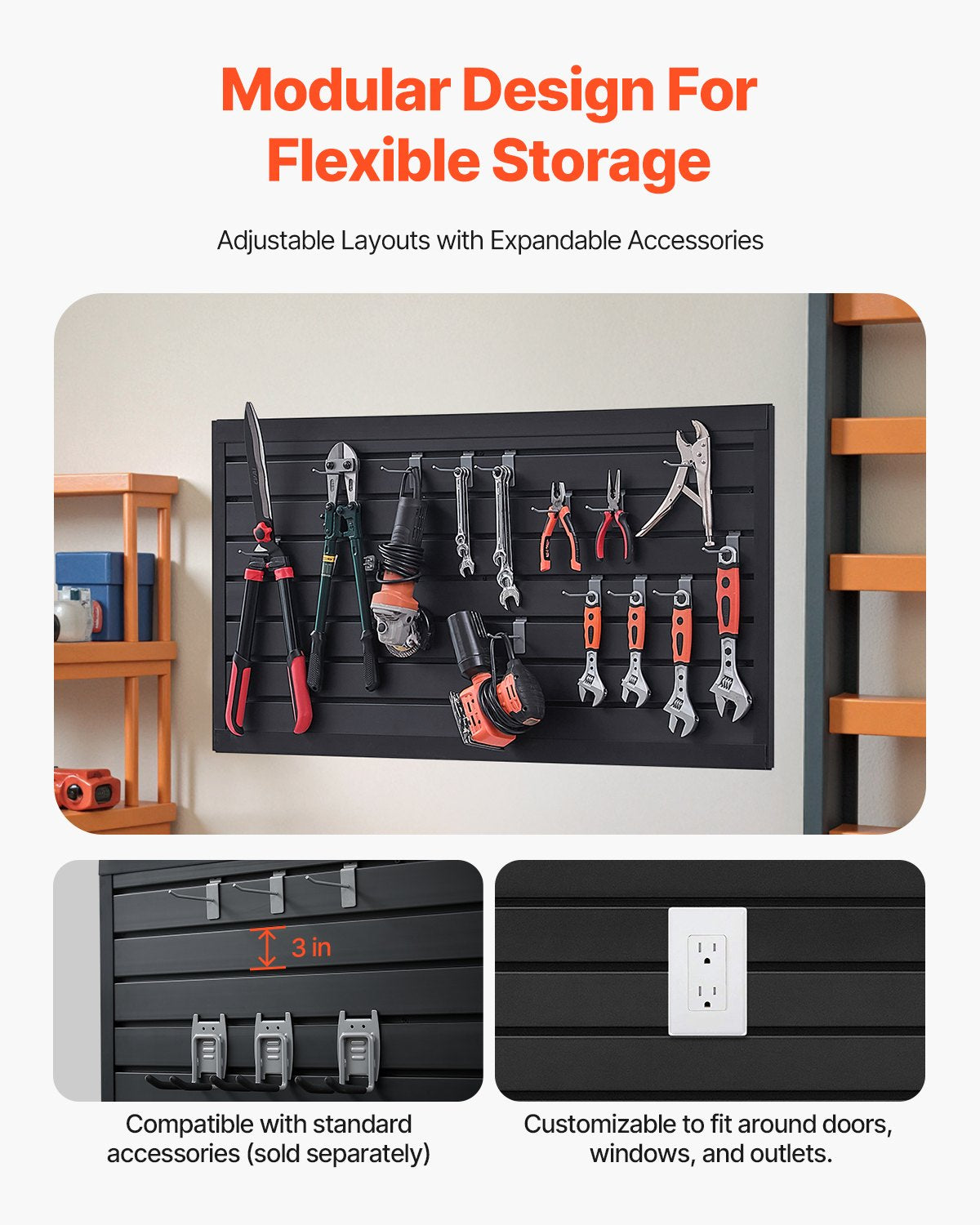 Slat Wall Paneling, 2 x 4 ft, PVC Garage Slatwall with Modular Design, Black Slat Wall Easy-to-Install Adjustable Slatwall Panel with Coupling Structure & DIY Cutting, Fits for Storage & Display