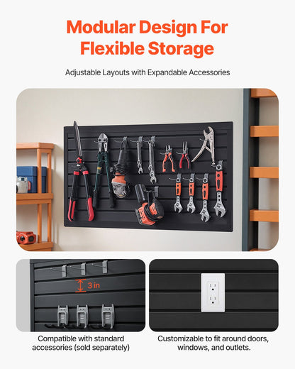 Slat Wall Paneling, 2 x 4 ft, PVC Garage Slatwall with Modular Design, Black Slat Wall Easy-to-Install Adjustable Slatwall Panel with Coupling Structure & DIY Cutting, Fits for Storage & Display