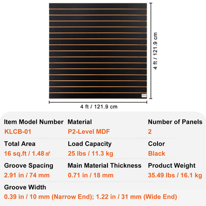 Slatwall Panels, 4 ft x 2 ft Black Garage Wall Panels 24"H x 48"L (Set of 2 Panels), Heavy Duty Garage Wall Organizer Panels Display for Retail Store, Garage Wall, and Craft Storage Organization
