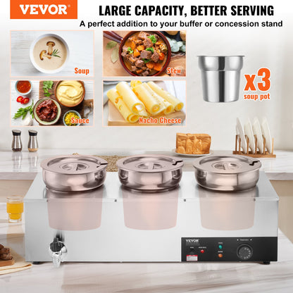 Commercial Soup Warmer Soup Station with 3*7.4Qt Pot Soup Kettle