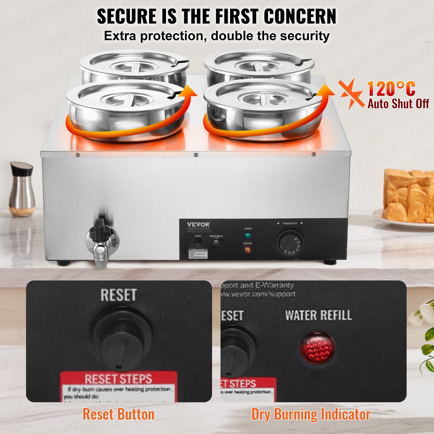 Commercial Soup Warmer Soup Station with 4*7.4Qt Pot Soup Kettle