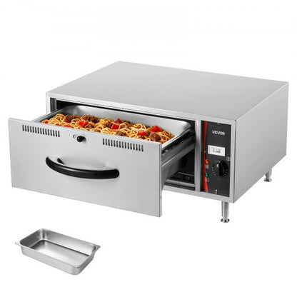 Commercial Electric Drawer Warmer, Single-Drawer Stainless Steel Food Warmer, Freestanding Standard Warming Drawer Cabinet, 85°F–185°F Wide Temperature Range, for Restaurant, Hotel & Bakery