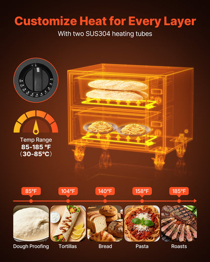 Commercial Electric Drawer Warmer, Two-Drawer Stainless Steel Food Warmer, Freestanding Standard Warming Drawer Cabinet, 85°F–185°F Wide Temperature Range, for Restaurant, Hotel Buffet & Bakery