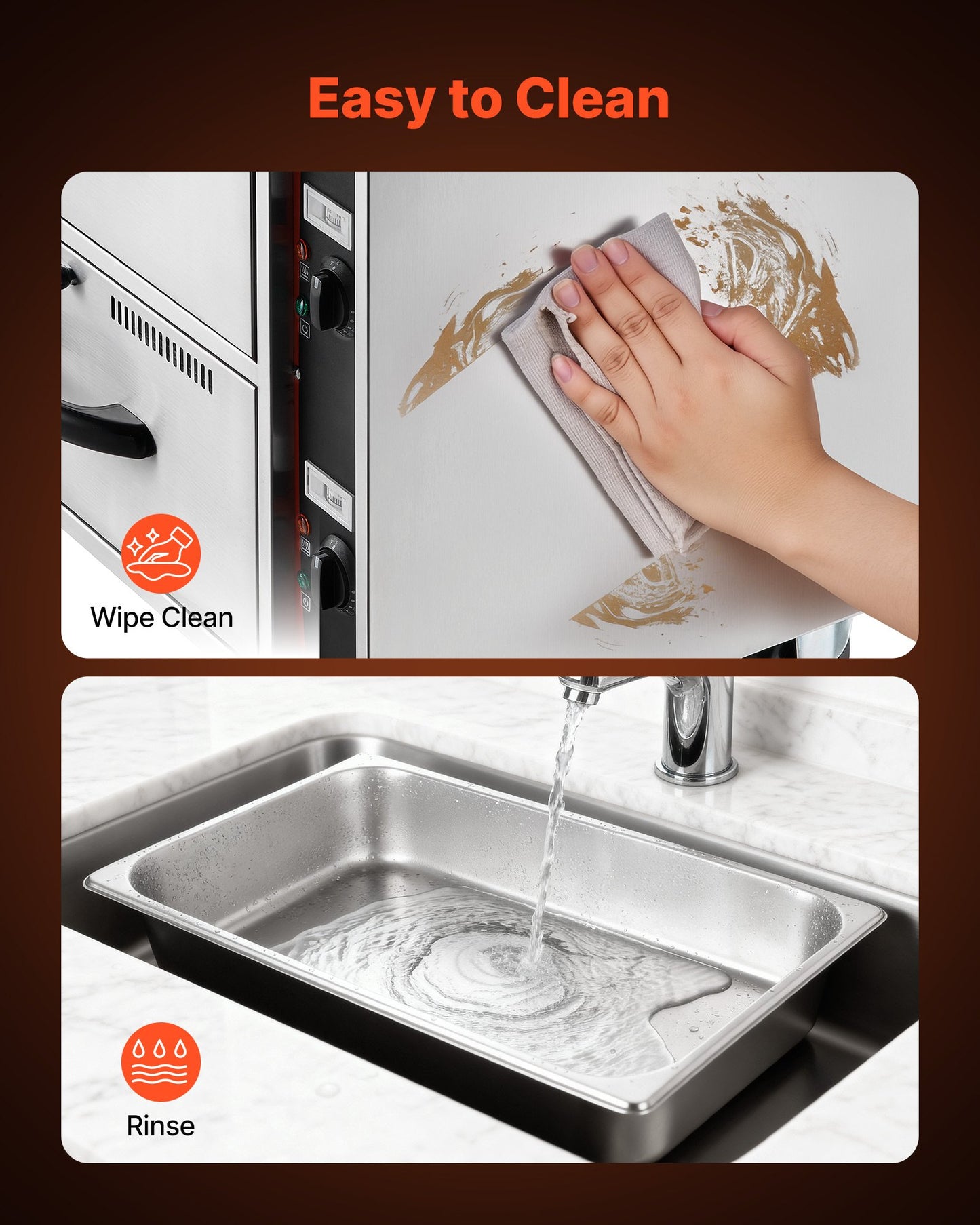 Commercial Electric Drawer Warmer, Two-Drawer Stainless Steel Food Warmer, Freestanding Standard Warming Drawer Cabinet, 85°F–185°F Wide Temperature Range, for Restaurant, Hotel Buffet & Bakery