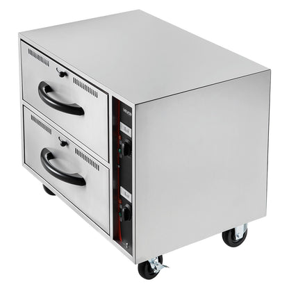 Commercial Electric Drawer Warmer, Two-Drawer Stainless Steel Food Warmer, Freestanding Standard Warming Drawer Cabinet, 85°F–185°F Wide Temperature Range, for Restaurant, Hotel Buffet & Bakery