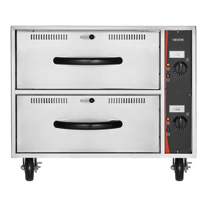 Commercial Electric Drawer Warmer, Two-Drawer Stainless Steel Food Warmer, Freestanding Standard Warming Drawer Cabinet, 85°F–185°F Wide Temperature Range, for Restaurant, Hotel Buffet & Bakery