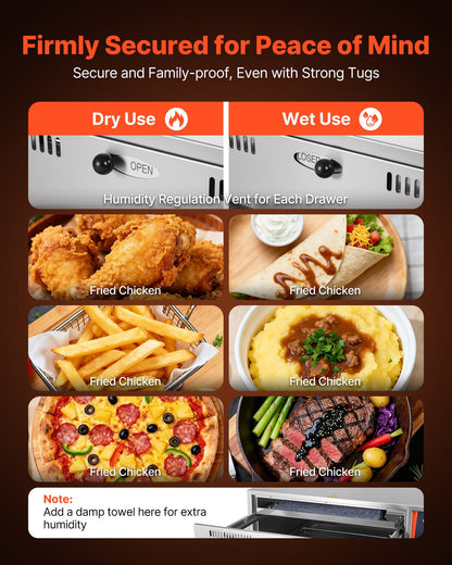 Commercial Electric Drawer Warmer, Three-Drawer Stainless Steel Food Warmer, Freestanding Standard Warming Drawer Cabinet, 85°F–185°F Wide Temperature Range, for Restaurant, Hotel Buffet, Bakery