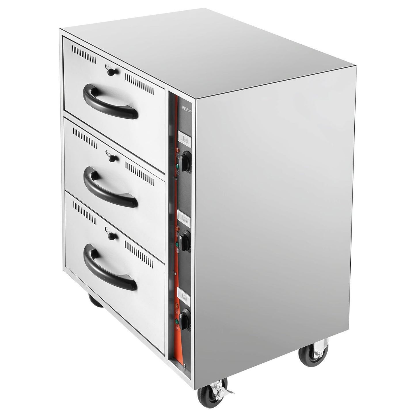 Commercial Electric Drawer Warmer, Three-Drawer Stainless Steel Food Warmer, Freestanding Standard Warming Drawer Cabinet, 85°F–185°F Wide Temperature Range, for Restaurant, Hotel Buffet, Bakery