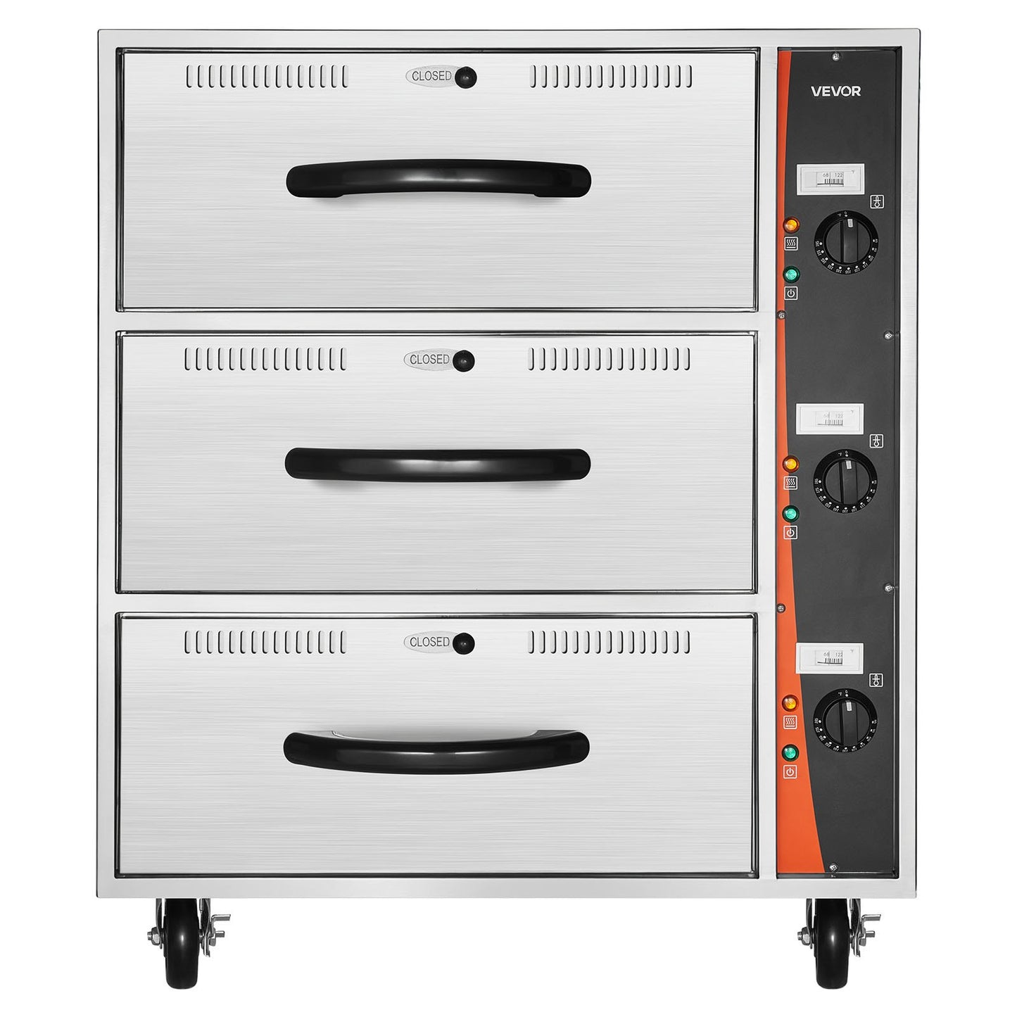 Commercial Electric Drawer Warmer, Three-Drawer Stainless Steel Food Warmer, Freestanding Standard Warming Drawer Cabinet, 85°F–185°F Wide Temperature Range, for Restaurant, Hotel Buffet, Bakery