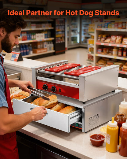 Commercial Electric Drawer Warmer, Single-Drawer Stainless Steel Food Warmer, Freestanding Compact Warming Drawer Cabinet, 85°F–185°F Wide Temperature Range, for Restaurant, Hotel & Bakery