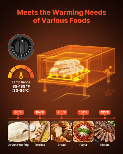 Commercial Electric Drawer Warmer, Single-Drawer Stainless Steel Food Warmer, Freestanding Slim Warming Drawer Cabinet, 85°F–185°F Wide Temperature Range, for Restaurant, Hotel, Bakery & Kitchen