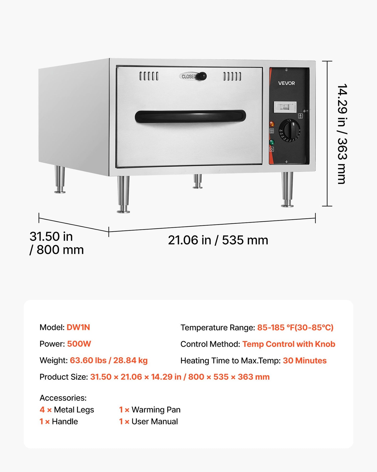 Commercial Electric Drawer Warmer, Single-Drawer Stainless Steel Food Warmer, Freestanding Slim Warming Drawer Cabinet, 85°F–185°F Wide Temperature Range, for Restaurant, Hotel, Bakery & Kitchen