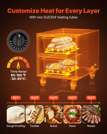 Commercial Electric Drawer Warmer, 2 Full-Size Pan Stainless Steel Food Warmer, Freestanding Standard Warming Drawer Cabinet, 85°F–185°F Wide Temperature Range, for Restaurant, Hotel Buffet & Bakery